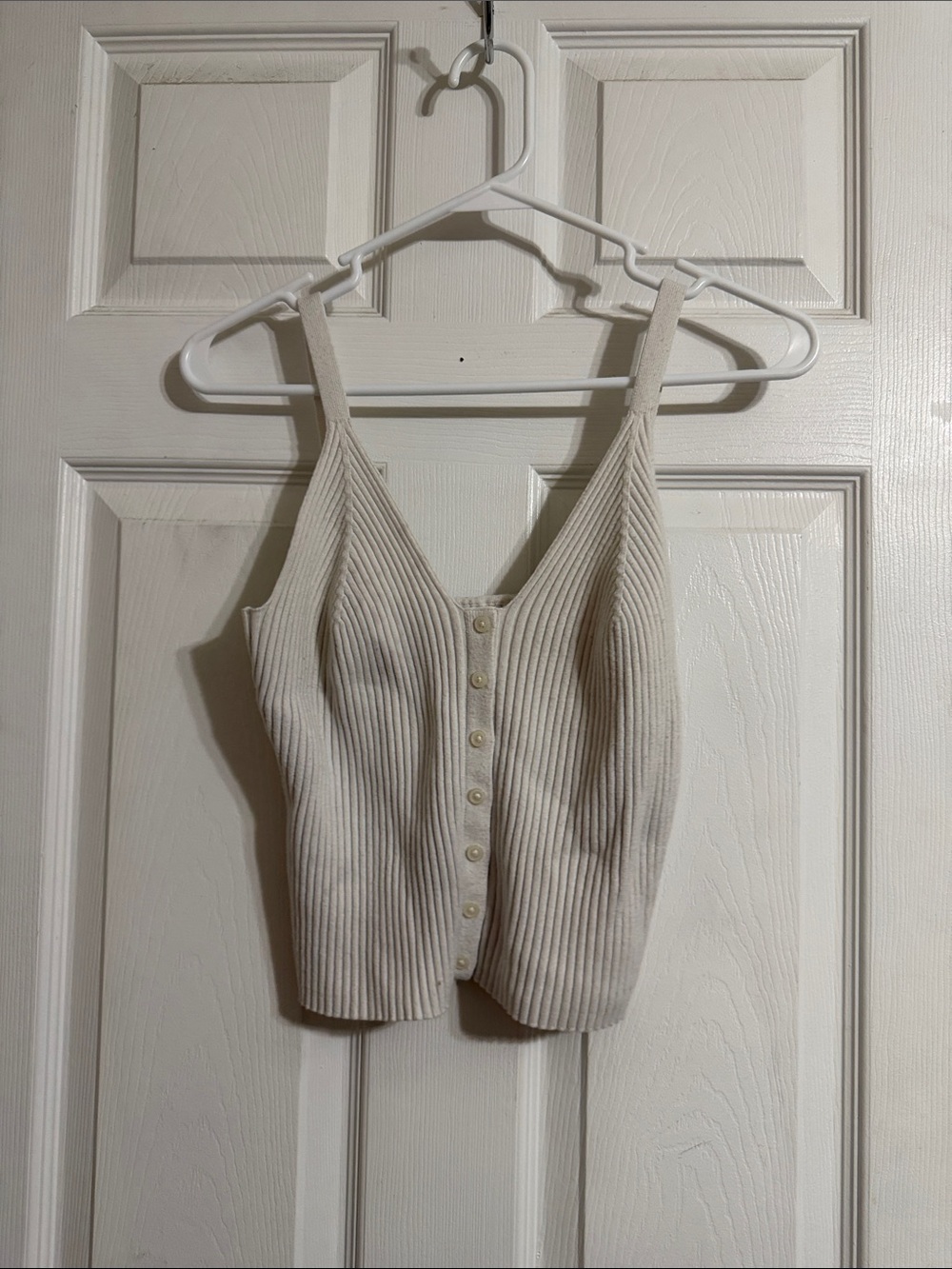 aerie Cream Ribbed Button-Front Cropped Tank